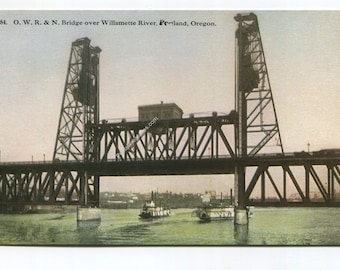G W R & N Bridge over Willamette River Portland Oregon Postcard