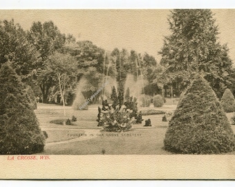 Fountain in Oak Grove Cemetery La Crosse Wisconsin Postcard