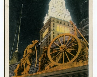 Night Scene of Terminal Tower and Soldiers Monument Cleveland Ohio Postcard