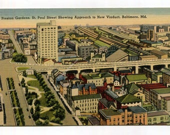 Preston Gardens St Paul Street Showing Approach to New Viaduct Baltimore Maryland Postcard