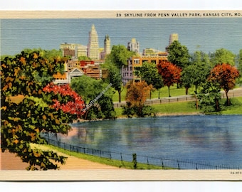 Skyline from Penn Valley Park Kansas City Missouri Postcard