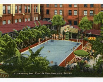 Swimming Pool Hotel De Soto Savannah Georgia Postcard