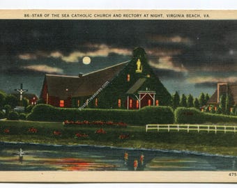 Star of the Sea Catholic Church and Retreat at Night Virginia Beach Virginia Postcard