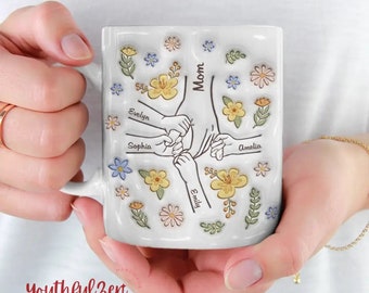 You Hold Our Hands Mug, Also Our Hearts Mug, Personalized Holding Mom‘s Hand 3D Inflated Effect Mug, Gift For Mom/Grandma, Mama Coffee Mug