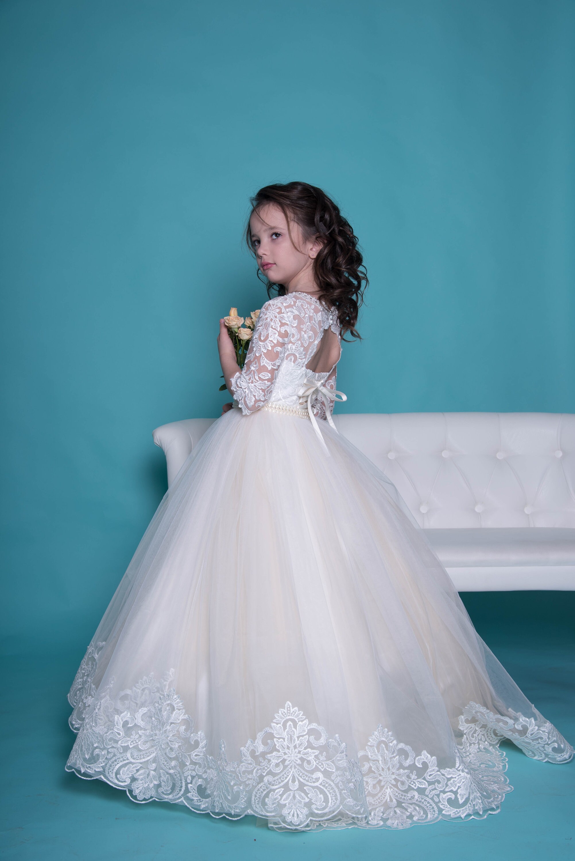 A Line Junior Bridesmaid Dress Flower Girl Dress Ivory Tulle Etsy