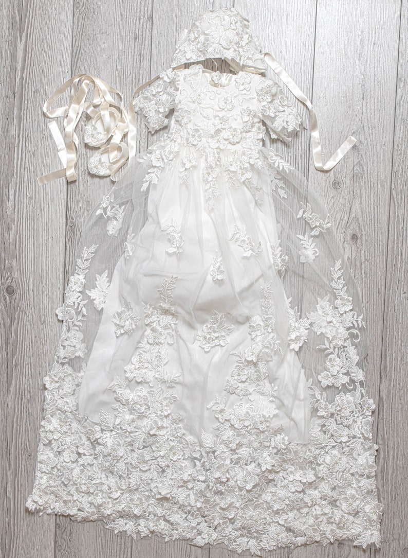 floral Baptism girl dress Ready to ship Baptism girl gown Christening Gown set Baptism girl gift