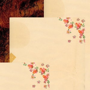 Briefpapier zum Ausdrucken, antikes Digitales Papier für Schneckenpost, Junkjournaling, Kartenherstellung, "Sommerblumen" 1 JPG Datei