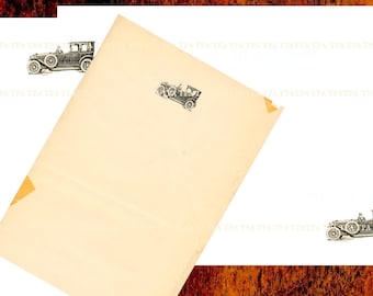 Automobile digital stationery paper, digital stamp, vintage car image, junk journaling supply, stationery paper, 3 JPG files
