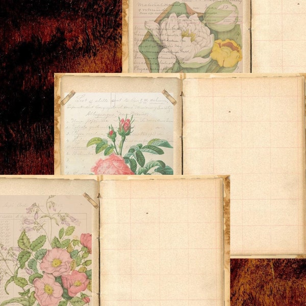 Digitale botanische Journalseiten, Zubehör für Junkjournaling, Kartenherstellung und Planer, Botany No.2, A4 Größe