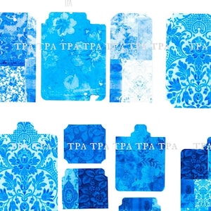 Efímeras de diario basura, etiquetas azules y blancas, pestañas, rótulos, tarjetas de diario, kit de papel digital, A4, "Mansión abandonada", 7 archivos JPEG