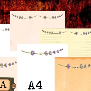 Páginas de diario basura de estilo vintage para escribir cartas, hacer tarjetas y hacer diarios, juego de papel digital A4, 8 JPEG, "Lavanda francesa"
