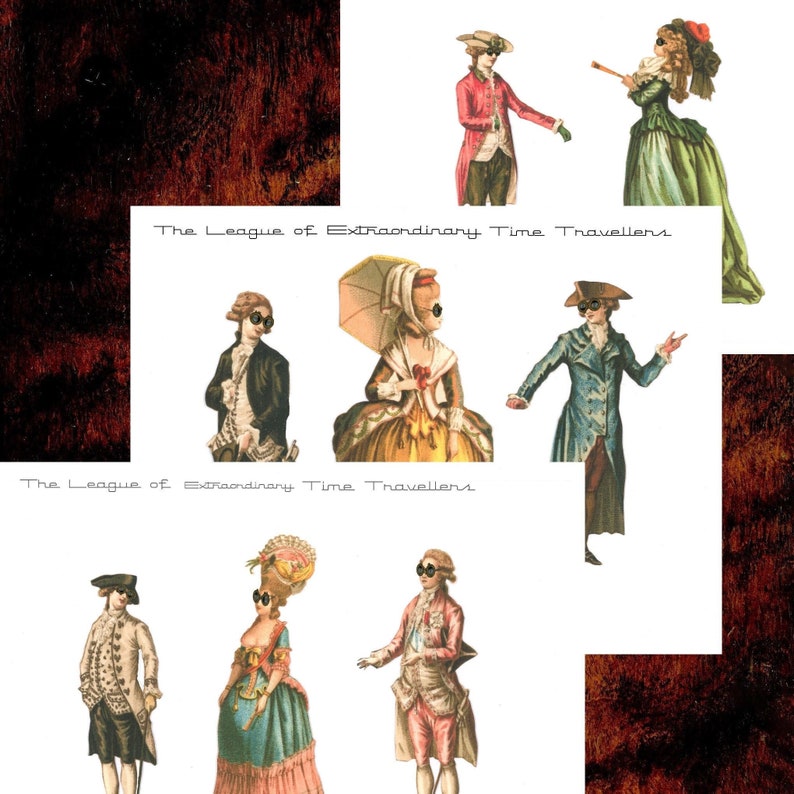 Printable steampunk paper dolls for junkjournaling, card making and scrapbooking, League of Extraordinary Time Travelers image 1