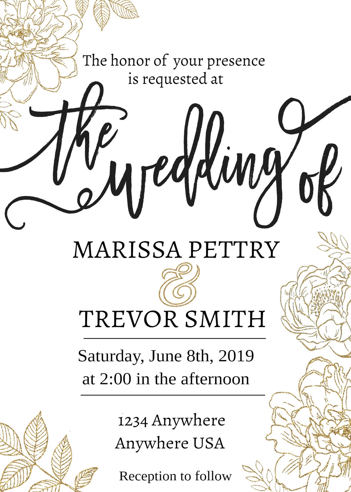 White and Gold Wedding Invitation Modern Wedding Invite Etsy