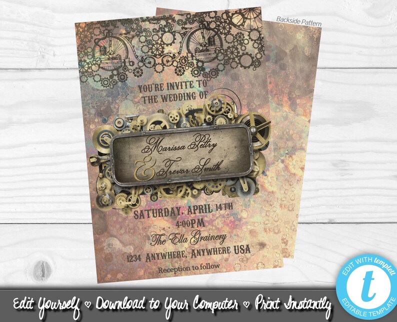 Steampunk Wedding Invitation Industrial Chic Wedding Invite Etsy