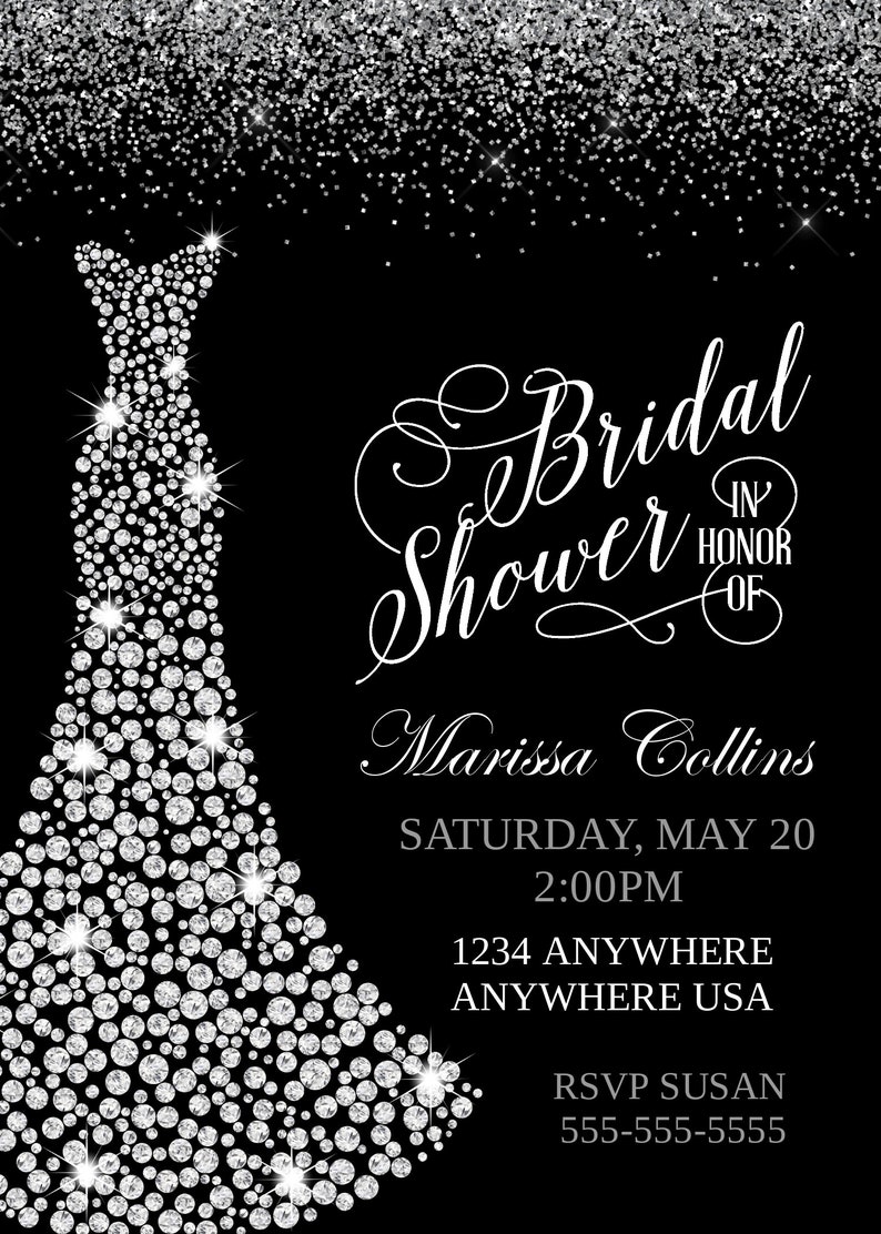 Sequin Bridal Shower Invitation Glitter Elegant Bridal Shower Invitation Wedding Dress Bridal Shower Invite 026 Template Diamond
