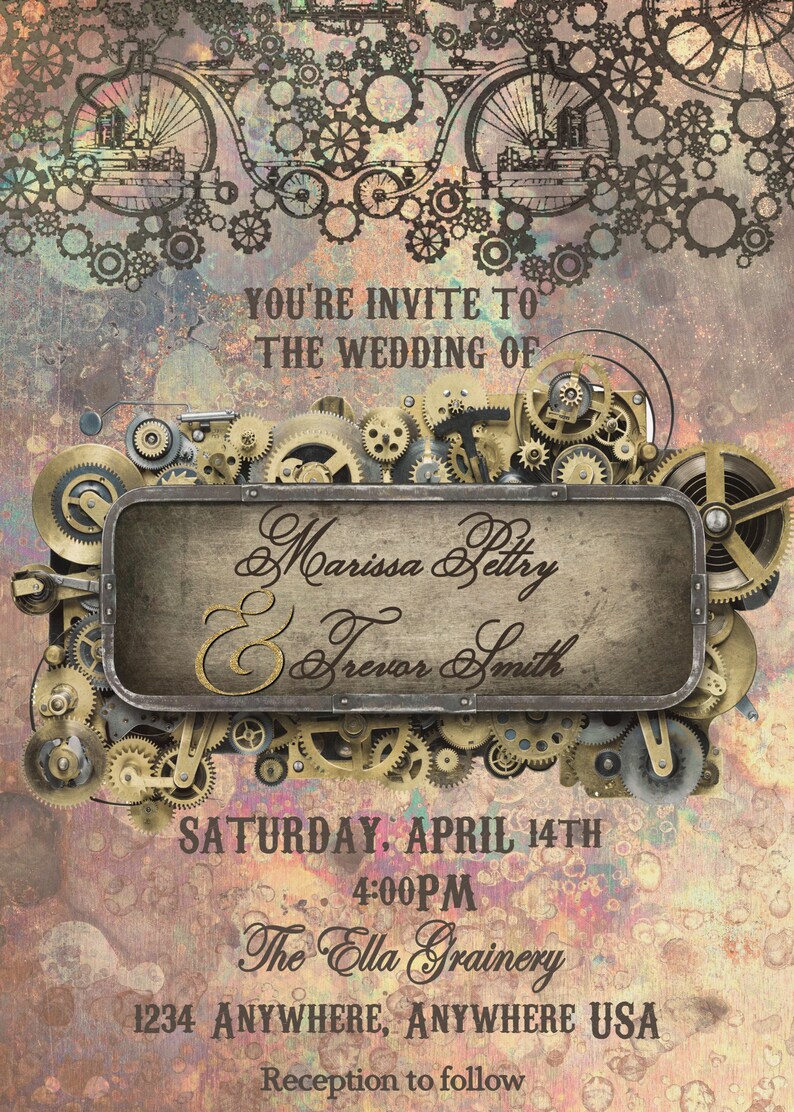 Steampunk Wedding Invitation Industrial Chic Wedding Invite Etsy