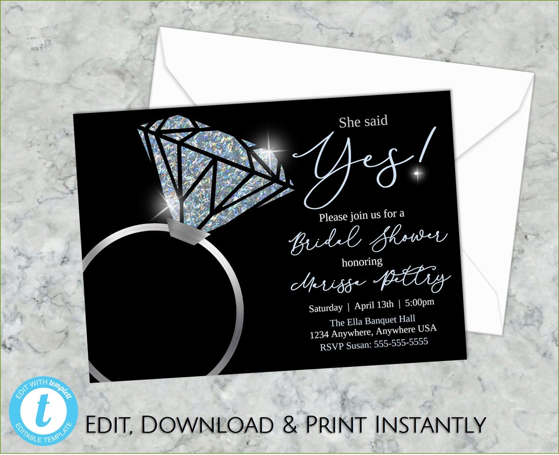 Diamond Ring Bridal Shower Invitation Glam Bridal Shower Etsy