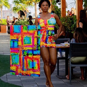 Fitted, wearable-art, soft, versatile, limited edition fashion, stand-out in style, resort-wear, summer, cocktail, party artist-made dress