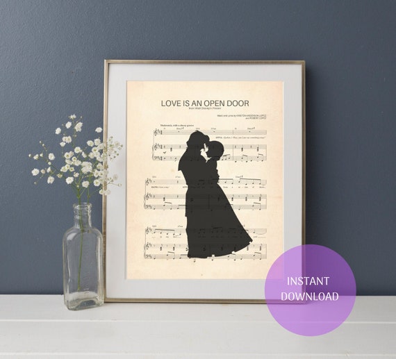 Frozen Anna And Kristoff Black Silhouette Love Is An Open Door Etsy