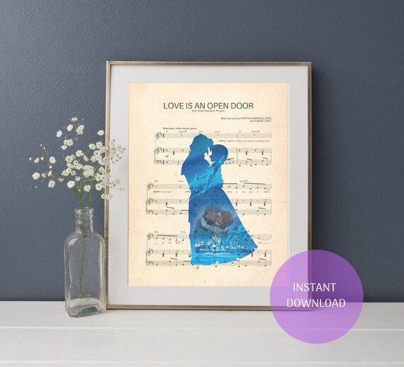 Frozen Anna And Kristoff Silhouette Love Is An Open Door Sheet Etsy
