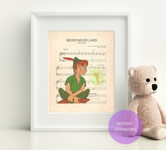 Peter Pan And Tinkerbell Neverland Sheet Music Art Peter Pan Etsy