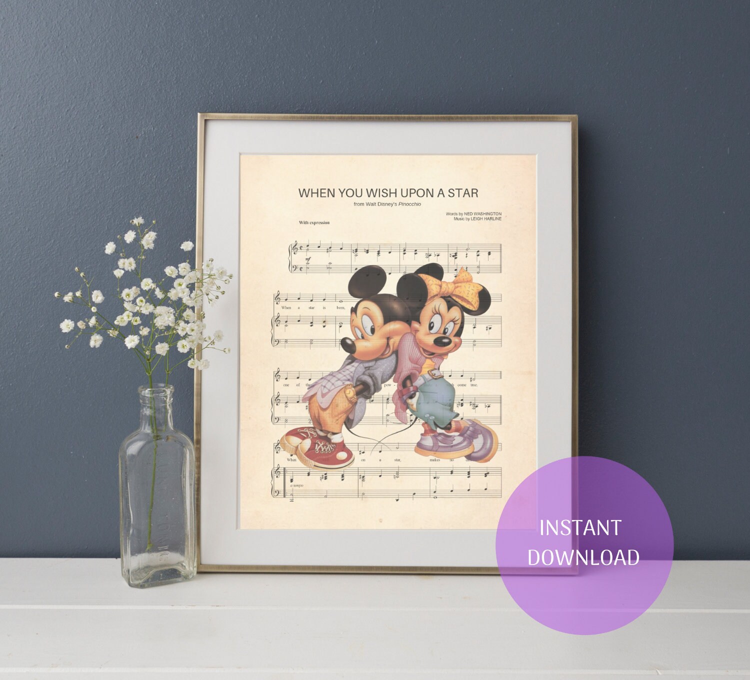 Retro Classic Minnie Mickey When You Wish Upon A Star Sheet Etsy