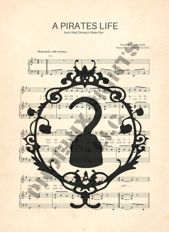 Captain Hook Silhouette Portrait A Pirates Life Sheet Music Etsy