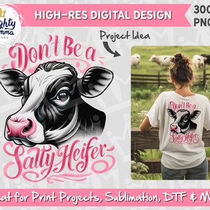 Sei kein salziger Färse PNG Design | Für Print, Sublimation, DTF | Lustig, Milchkuh, Kuh Design, Shirt Design, Tassen-Design, lustiges Tier auf dem Bauernhof