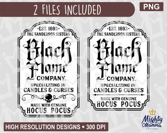 Etichetta Black Flame Company PNG Parodia Bianco e nero - Sanderson Streghe Streghe Halloween Candele Maledizioni stampa acquascivoli sublimazione