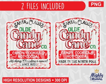 SANTA CLAUS'S Olde Candy Cane Co Label PNG - Cute, Hot Cocoa, North Pole, Claus, Cookies, Funny Company Parody, Christmas, Cups Label Sign