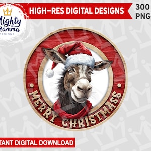 Merry Christmass Donkey - Round PNG Design, Sublimation, DTF, Door Hanger Signs, Christmas Ornaments Cups Christmas Ass Country Farm Funny