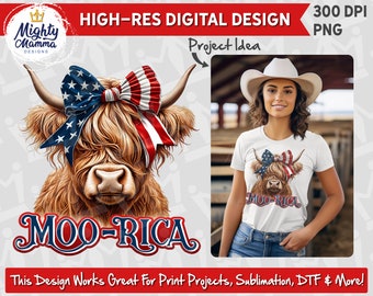 Moo-rica PNG Design | 4th of July sublimation, America Png, American sublimation, 4th of July Shirt, Cute Cow PNG | July 4th Shirt PNG