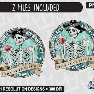 Funny Pirate Captain Skeleton - This Day Calls for a Mega Pint of Wine & Isn&#39;t Happy Hour Anytime? Graphics - Sublimation waterslides Shirts