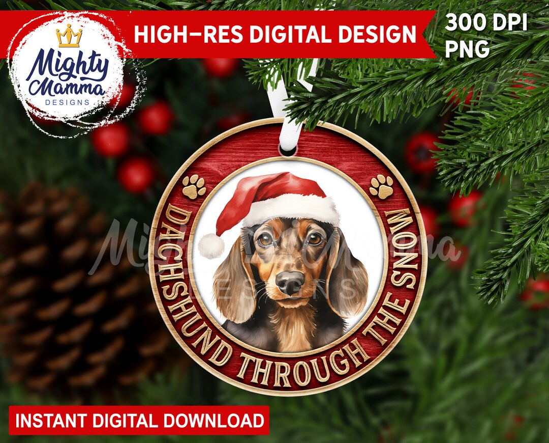 Dachshund Through the Snow - Doxie Dog Round Christmas Ornament PNG ...