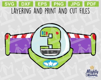 Toy space Ranger Wings # 3 SVG - for TOY themed third Birthday. For Printer or Cricut (For layering or print & cut). Personal Use.