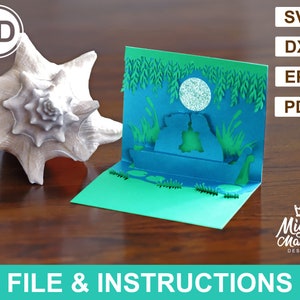 Karta 3D Pop Up LITTLE MERMAID SVG - Obraz łodzi lagunowej, plik dla Cricut - Instrukcje dotyczące konfiguracji i tworzenia w zestawie, plik SVG, karta 3D