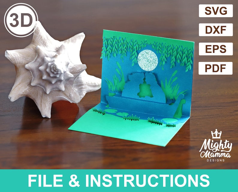 3d Pop Up Little Mermaid Svg Card Lagoon Boat Image File Etsy