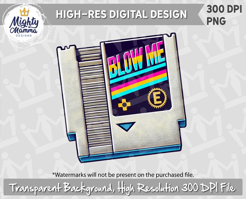 Blow Me - Klassisk videospelskassett PNG-design | För tryck, sublimering, DTF | Rolig retro-gamer, t-shirtdesign, rolig vuxen Nintendo bild 2