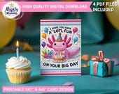 Printable Bday Card for Boy or Girl | Cute Axolotl Birthday Card Download | Downloadable Birthday Card PDF | Digital Card File for Child