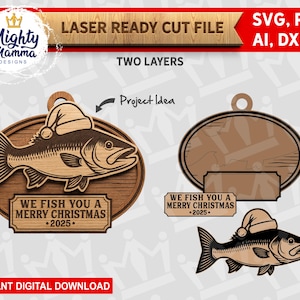 We Fish you a Merry Christmas 2025 Ornament: Laser Cut File SVG (Digital Download), Glowforge Lightburn, Laser Cutters, Angler, Dad gift image 2