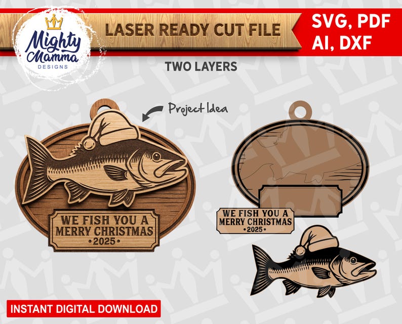We Fish you a Merry Christmas 2025 Ornament: Laser Cut File SVG (Digital Download), Glowforge Lightburn, Laser Cutters, Angler, Dad gift image 2