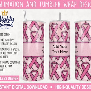 Glasmalerei-Brustkrebs-Band-Tumbler-Verpackungs-Design, für Sublimations-Wasserrutsche |  20 Unzen JPG | Charity Anliegen Farbband Pink