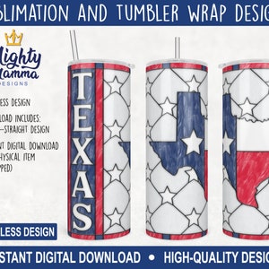 Mapa de vidrio de colores con la bandera del estado de Texas, envoltura para vaso de 20 oz para sublimación, toboganes de agua, tarjetas de impresión, etc., contorno rojo, blanco y azul, estrella de Estados Unidos de América