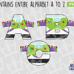 Toy SPACE RANGER Alphabet Font Letters PNG - Für Geburtstags-Shirts, Schilder, Banner, Poster, Karten. Verwendung mit Drucker oder Cricut (Drucken & Schneiden)