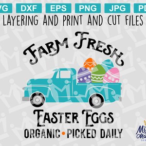 Farm Fresh Easter Eggs TRUCK SVG png, Easter Egg, Easter Bunny, Teal Truck, Bunny Rabbit, for cricut or printer, print and cut for signs etc