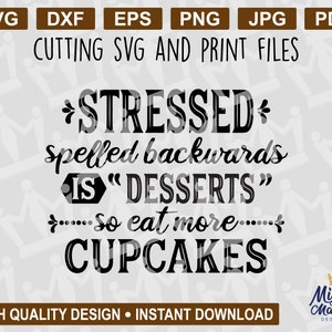 Stressed Spelled backwards is desserts SVG Png | funny cupcake quote file | Cutting File, Printable | For Printer, Cricut, sublimation, etc