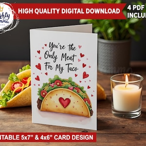 Você é a Única Carne para Meu Cartão de Taco para Imprimir Download para Marido, Namorado | Arquivo PNG de Cartão Engraçado para Adultos, Para Dia dos Namorados, Aniversário, Amor