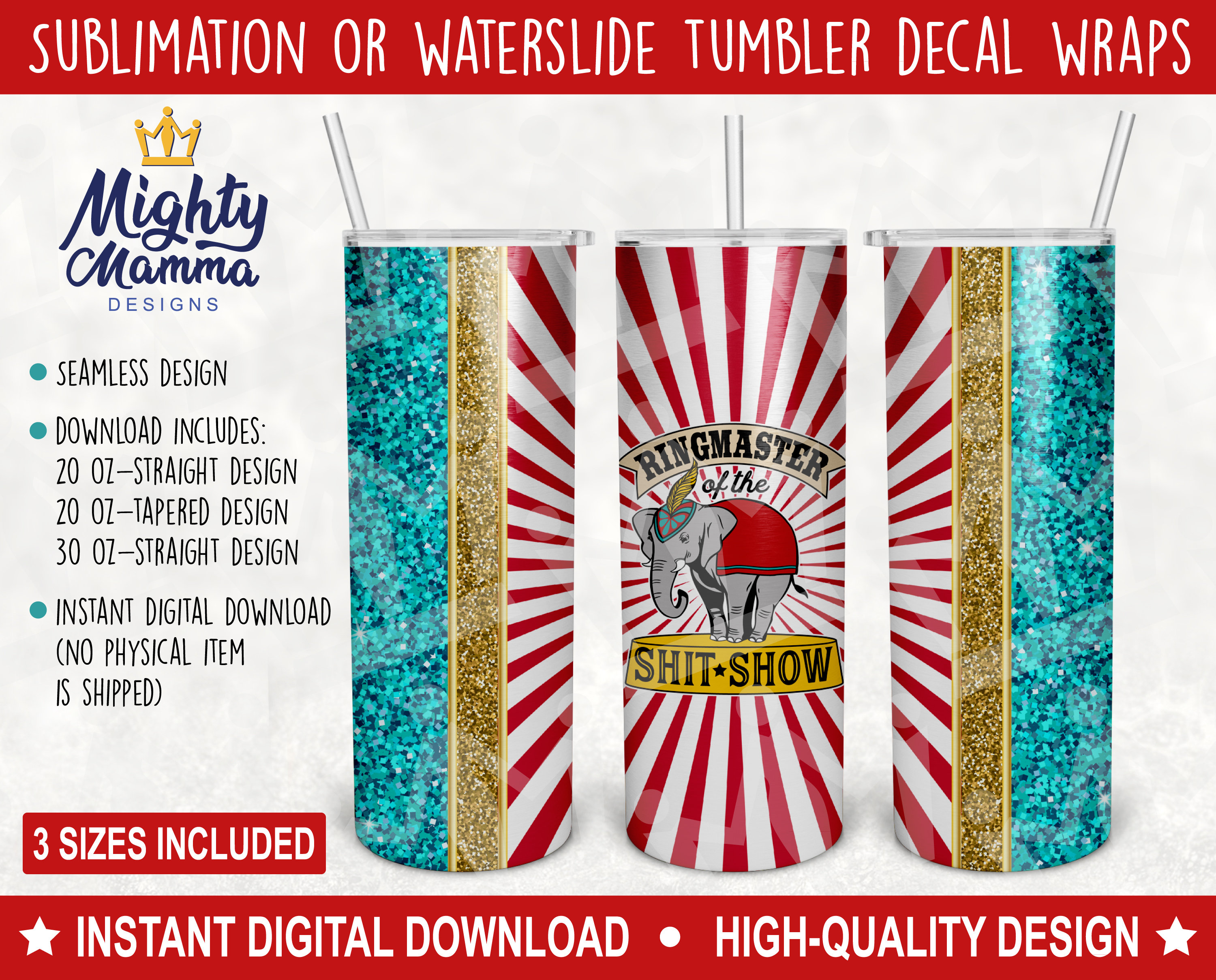 Ringmaster of the Shit Show Circus Elephant PNG Tumbler Sublimation D…