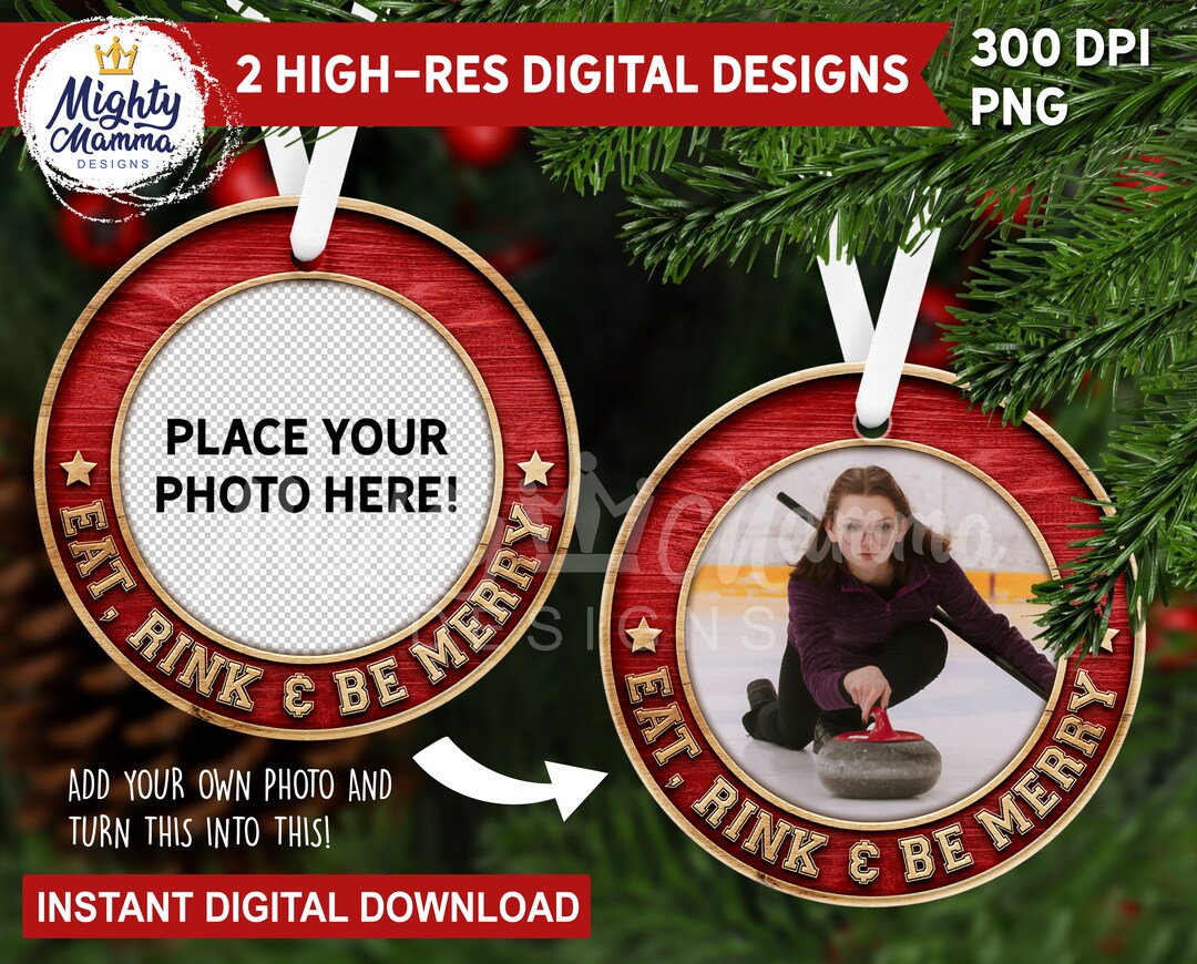 Mer Ry Add Eat Rink & Be Merry Add Your Own Photo Round Christmas Ornament PNG ...