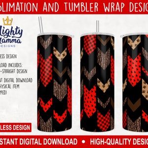 Wild Chevron 20oz Straight Wrap Tumbler Design For Sublimation | PNG JPG Files | Buffalo Plaid, Tree Bark, Background, Boho, Camping